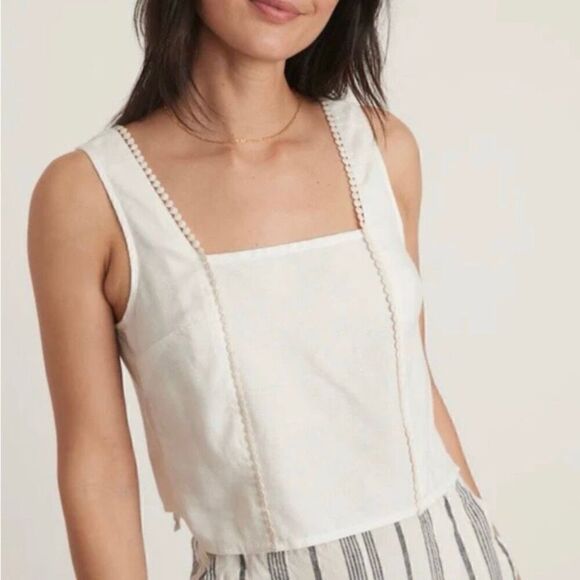 Marine Layer Stella White Hemp Blend Cropped Tank Top NWT Size Large - Picture 1 of 7